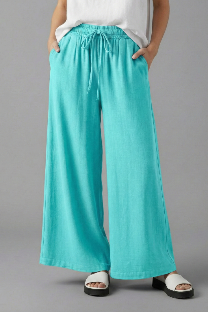 Women’s Palazzo Trousers with Elastic Waist and Pockets