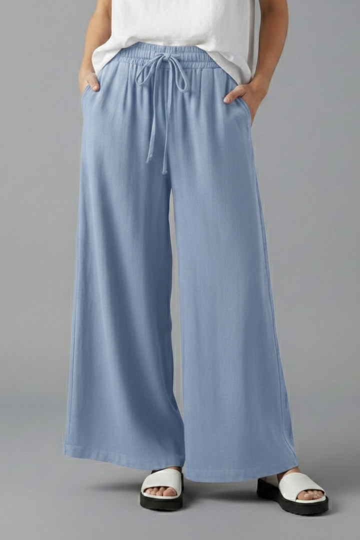 Women’s Palazzo Trousers with Elastic Waist and Pockets