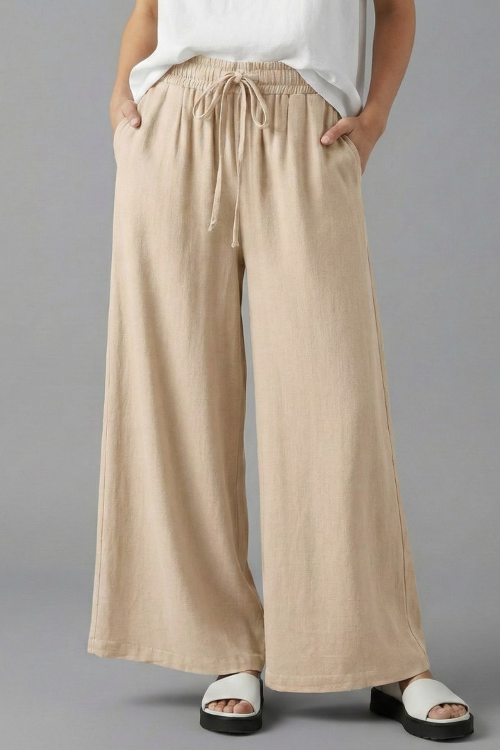 Women’s Palazzo Trousers with Elastic Waist and Pockets