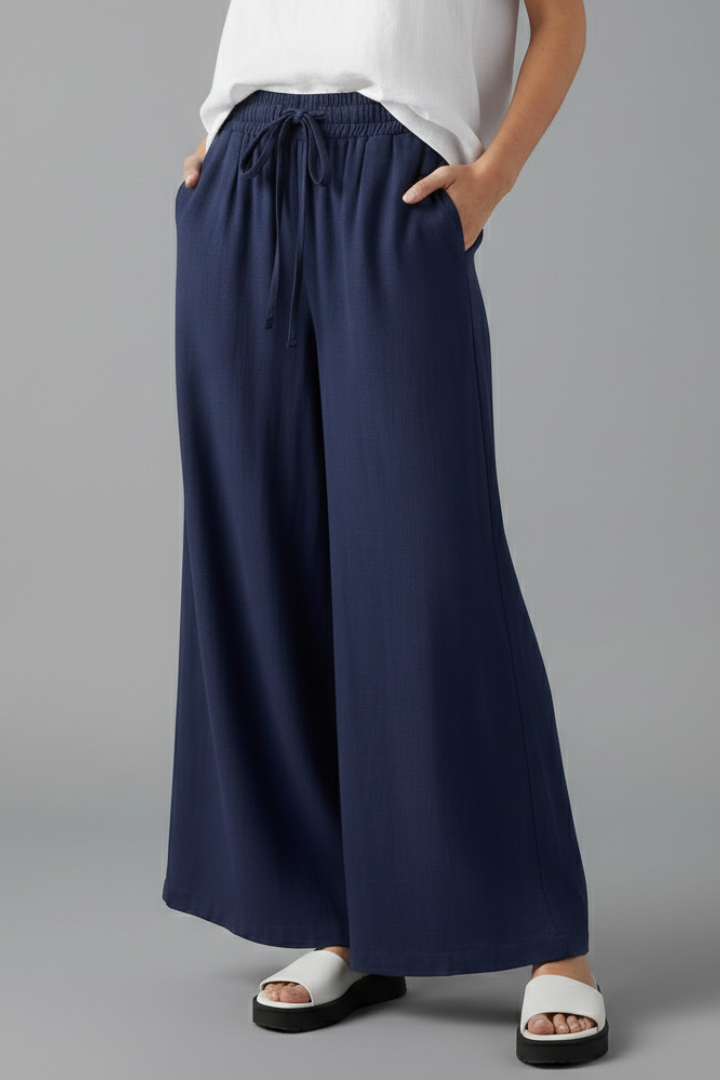 Women’s Palazzo Trousers with Elastic Waist and Pockets
