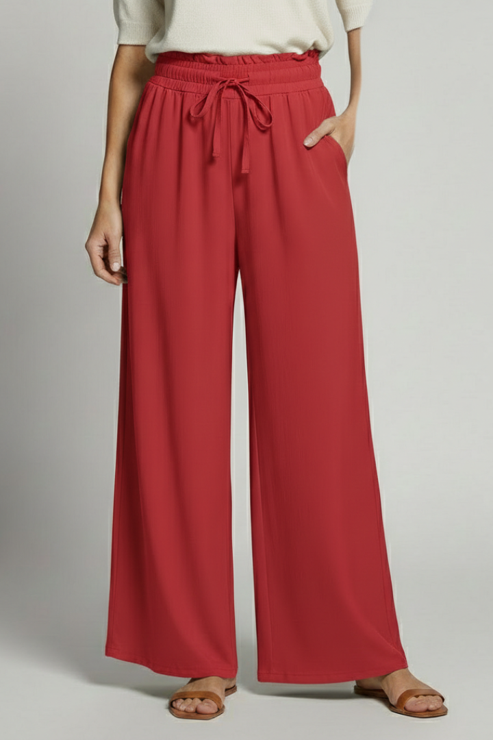 Women’s Palazzo Trousers with Elastic Waist and Side Pockets