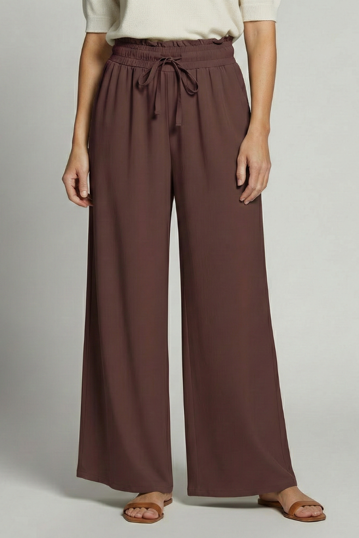 Women’s Palazzo Trousers with Elastic Waist and Side Pockets