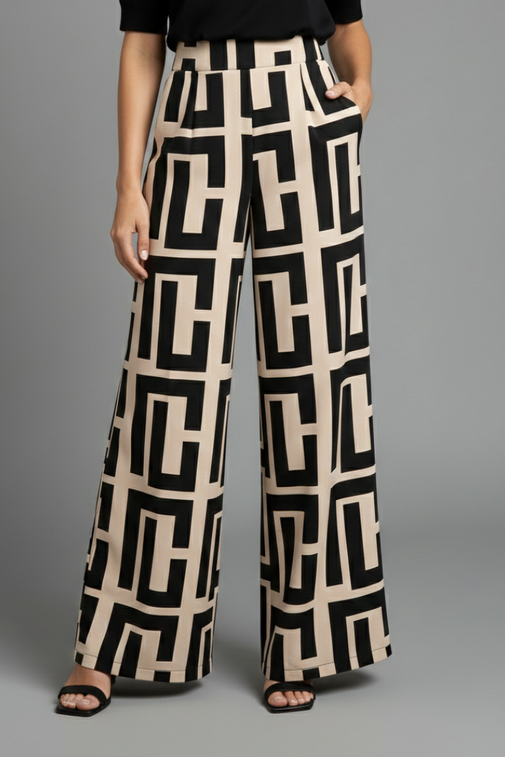Women’s Palazzo Trousers with Graphic Print and Wide Legs