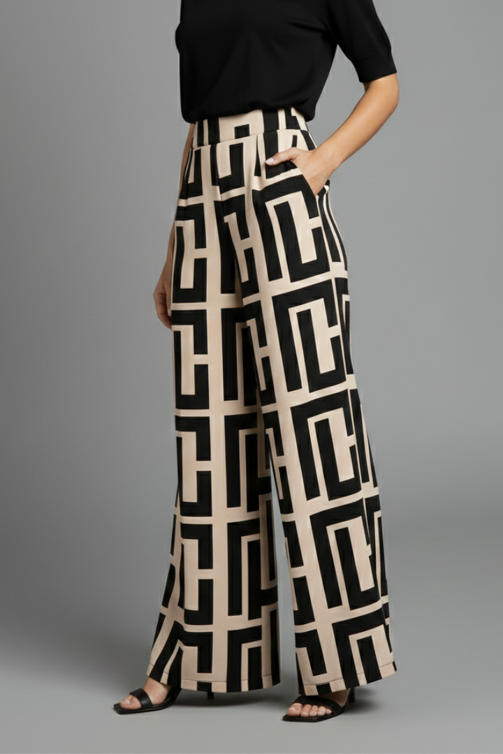 Women’s Palazzo Trousers with Graphic Print and Wide Legs