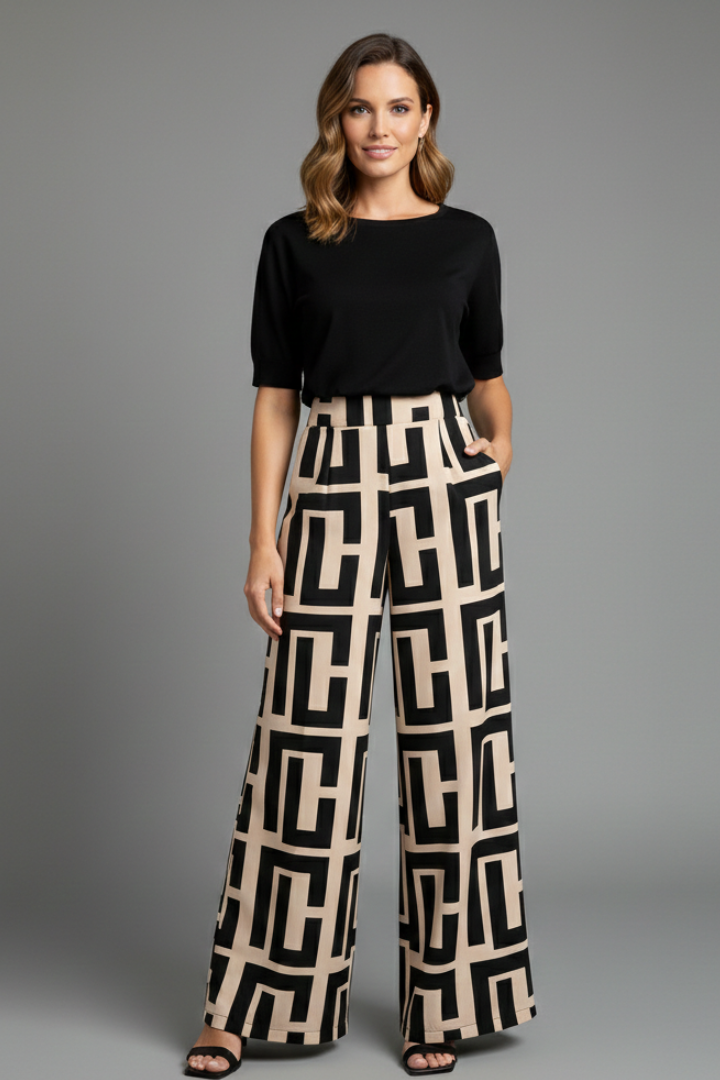 Women’s Palazzo Trousers with Graphic Print and Wide Legs