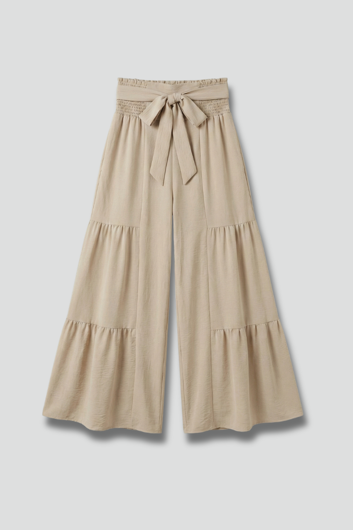 Women’s Palazzo Trousers with Ruffle Hem and Waist Belt