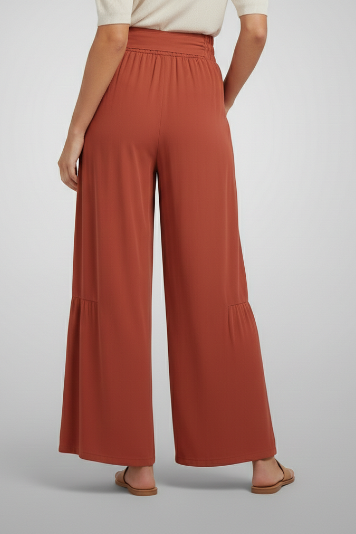 Women’s Palazzo Trousers with Tie Belt and Ruffle Panels