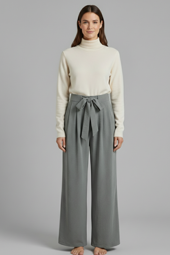 Women’s Palazzo Trousers with Tie Waist and Side Pockets
