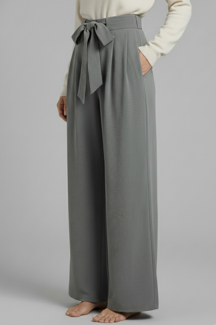 Women’s Palazzo Trousers with Tie Waist and Side Pockets