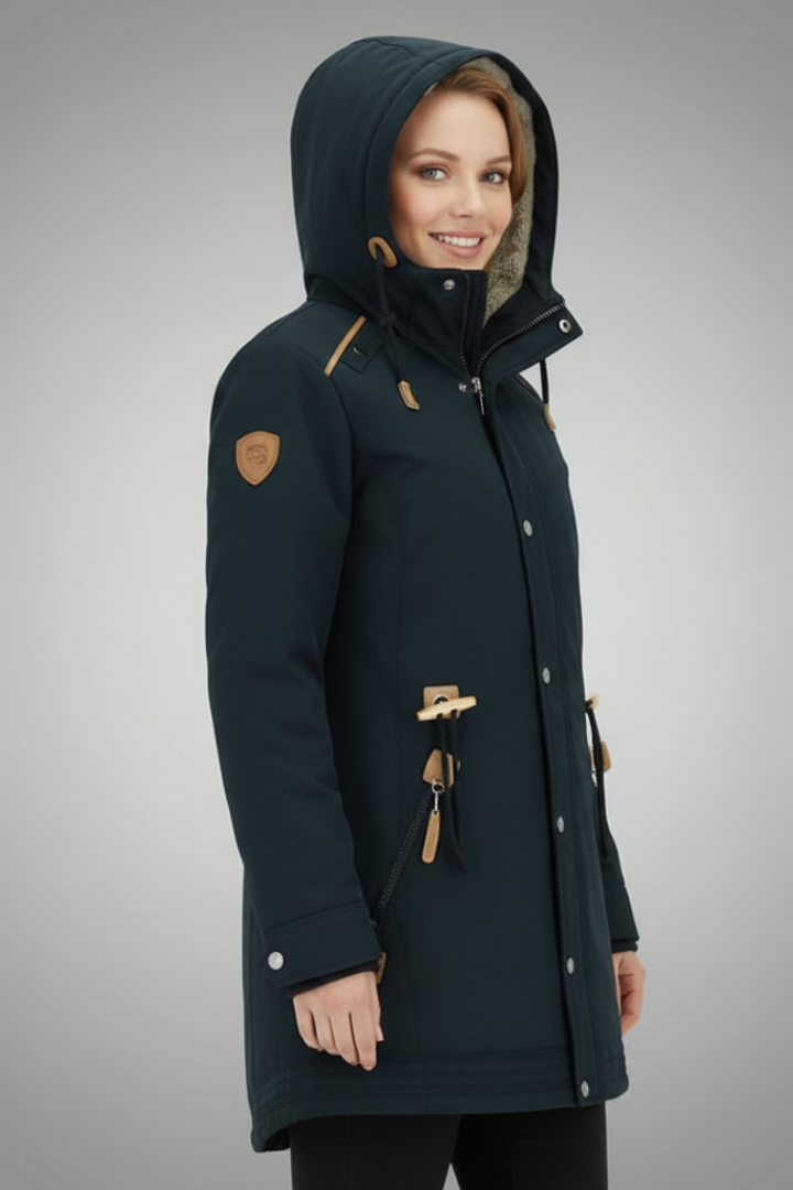 Women’s Parka Jacket with Hood and Button Closure
