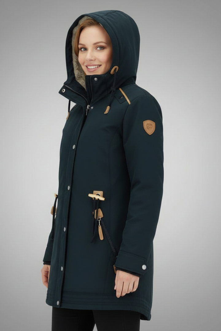 Women’s Parka Jacket with Hood and Button Closure