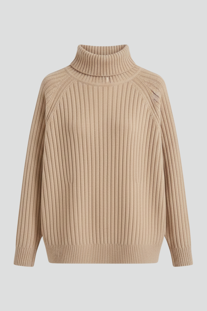 Women’s Polo Neck Jumper with Ribbed Cuffs and Straight Hem