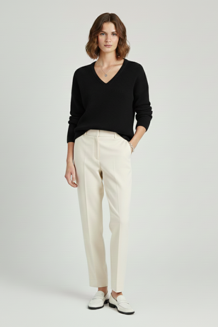 Women’s Pullover with V-Neck and Ribbed Knit Surface