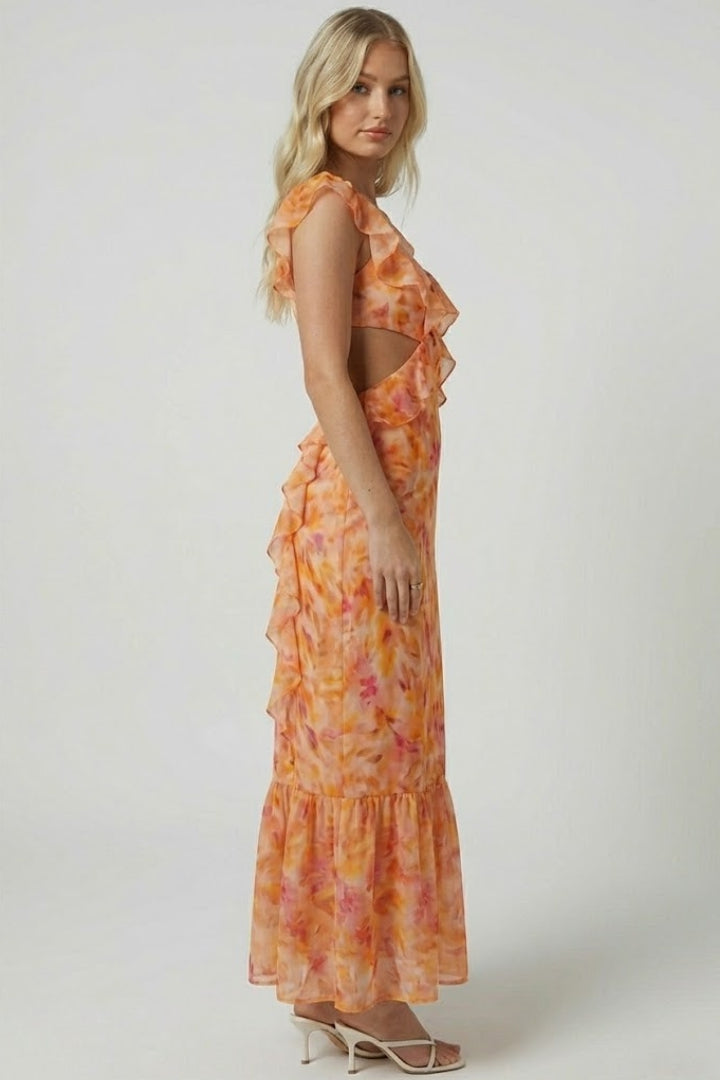 Women’s Ruffle Strap Maxi Dress with V-Neckline