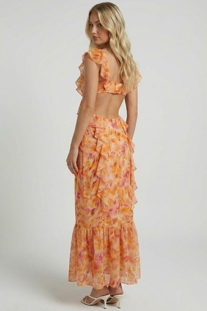 Women’s Ruffle Strap Maxi Dress with V-Neckline