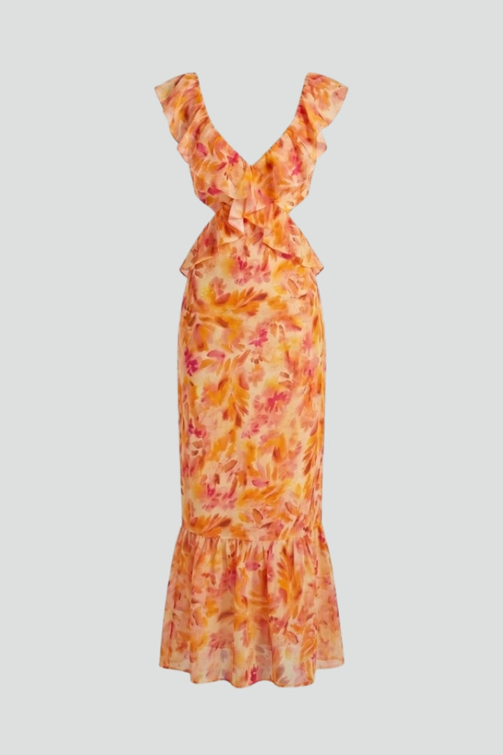 Women’s Ruffle Strap Maxi Dress with V-Neckline