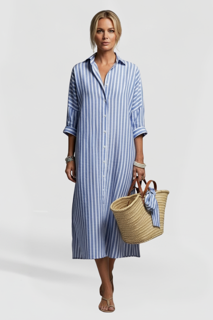 Women’s Shirt Dress with Collar and Side Slits