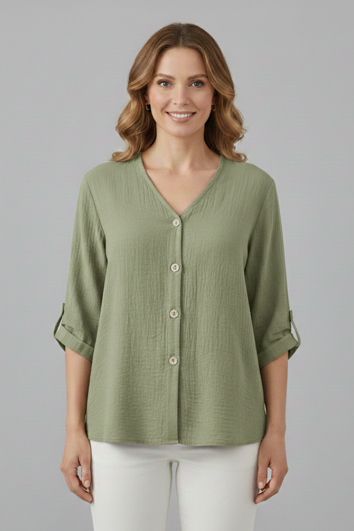 Women’s Shirt with V Neck and Button Front