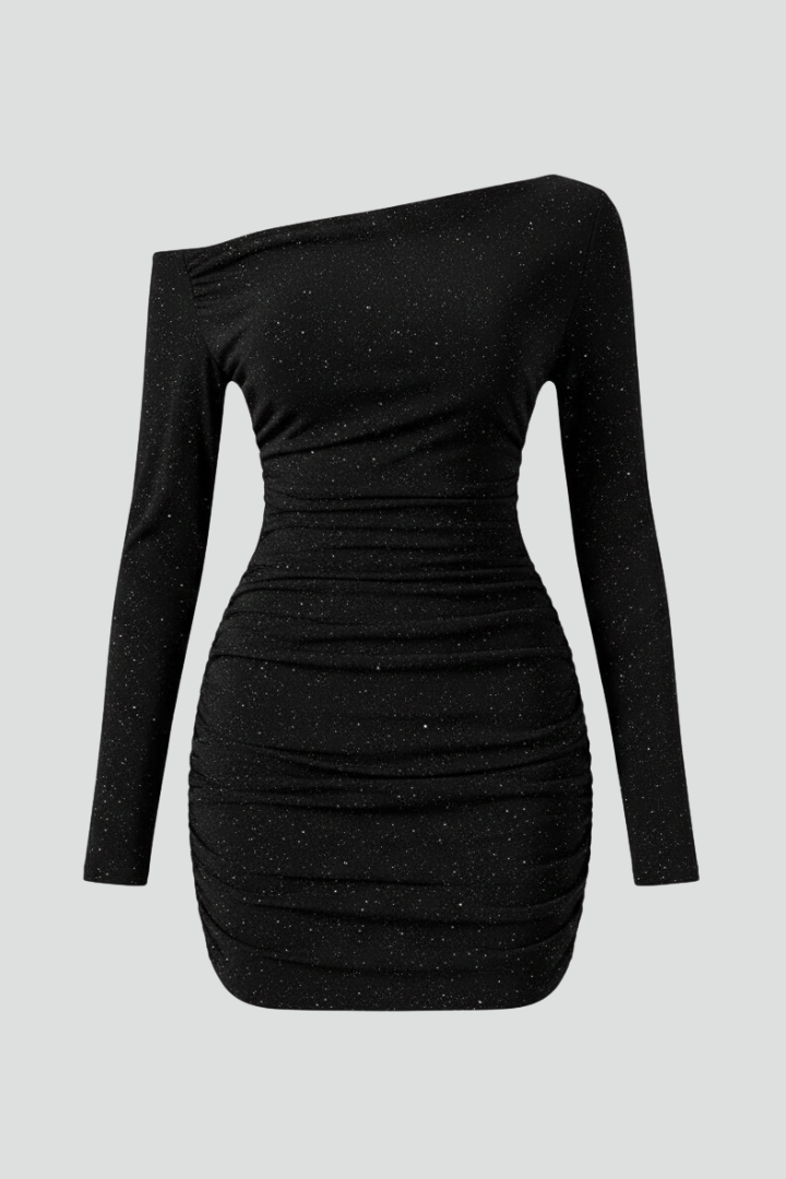 Women’s Short Dress with One-Shoulder Neckline and Ruching