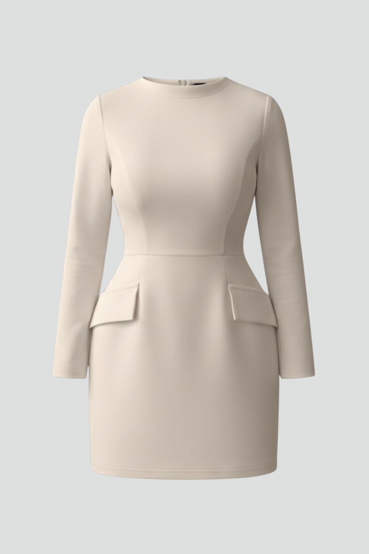 Women’s Short Dress with Round Neckline and Wide Sleeves