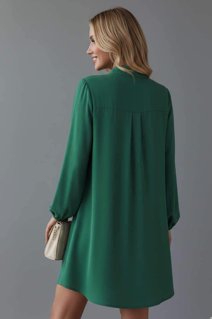 Women’s Short Dress with V Neckline and Button Placket