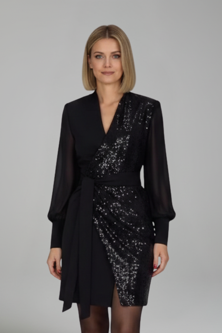 Women’s Short Dress with V Neckline and Long Sleeves