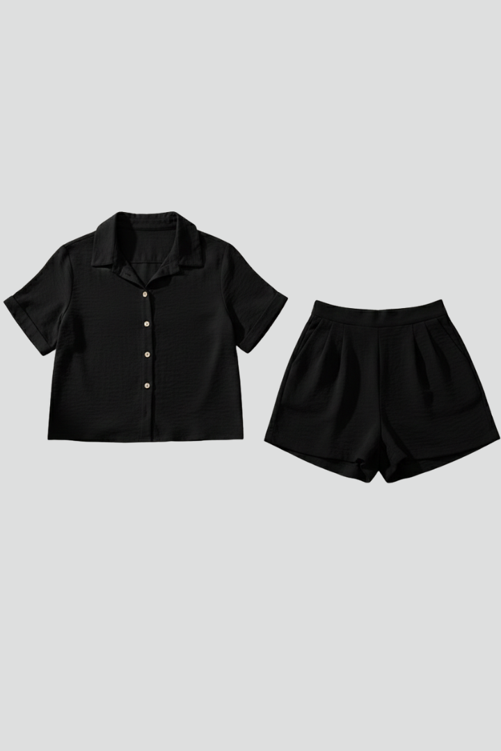 Women’s Short Jumpsuit with Button Closure and Short Sleeves