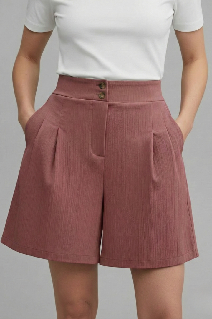 Women’s Shorts with Button Waist and Pleated Front