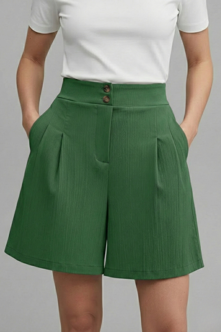 Women’s Shorts with Button Waist and Pleated Front