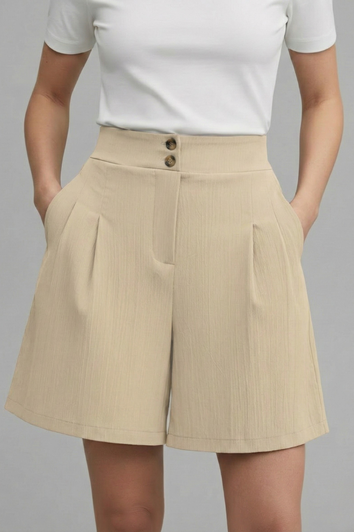 Women’s Shorts with Button Waist and Pleated Front