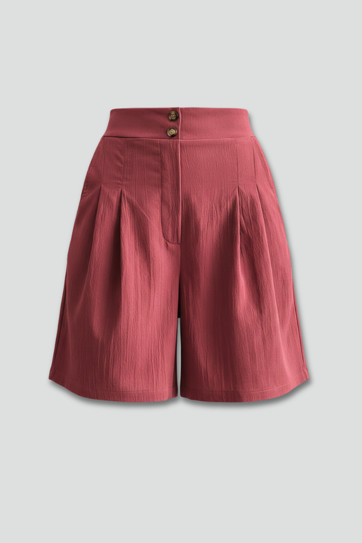 Women’s Shorts with Button Waist and Pleated Front