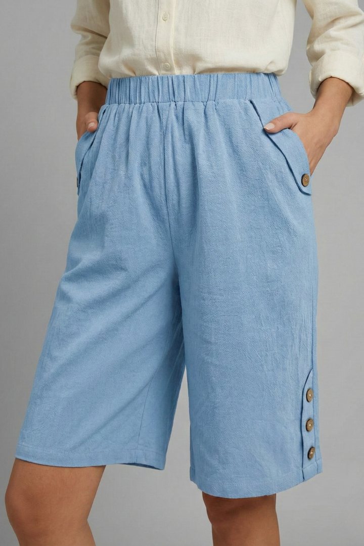 Women’s Shorts with Elastic Waist and Button Detail