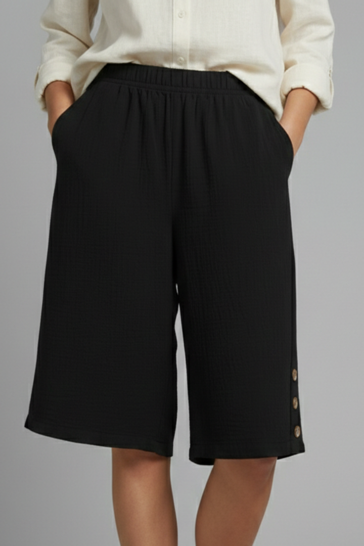 Women’s Shorts with Elastic Waist and Button Detail