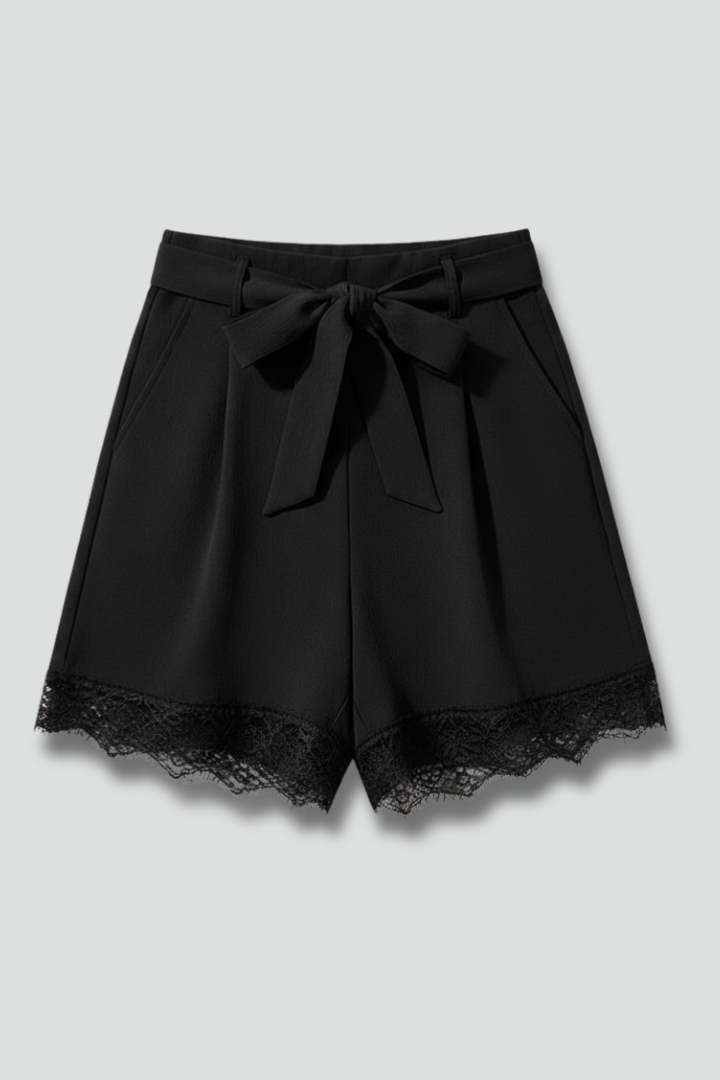 Women’s Shorts with Tie Waist and Lace Hem