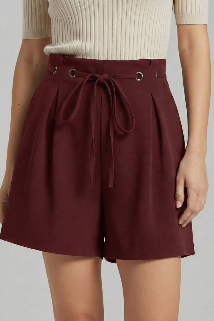 Women’s Shorts with Tie Waist and Pleated Front