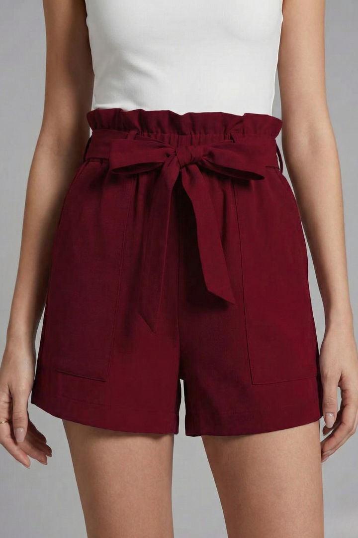 Women’s Shorts with Tie Waist and Ruffle Waistband