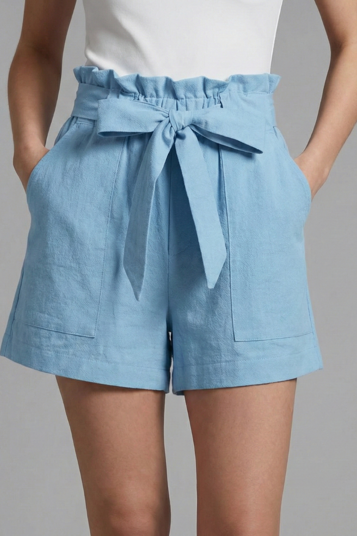 Women’s Shorts with Tie Waist and Ruffle Waistband