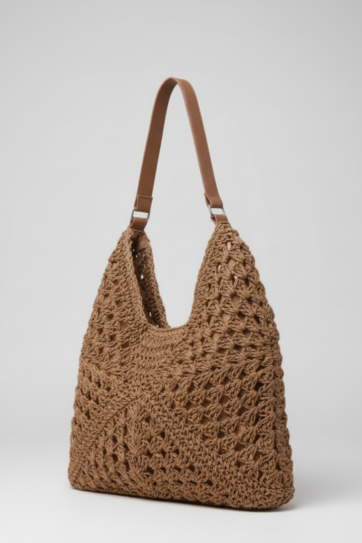 Women’s Shoulder Bag with Straw and Woven Design