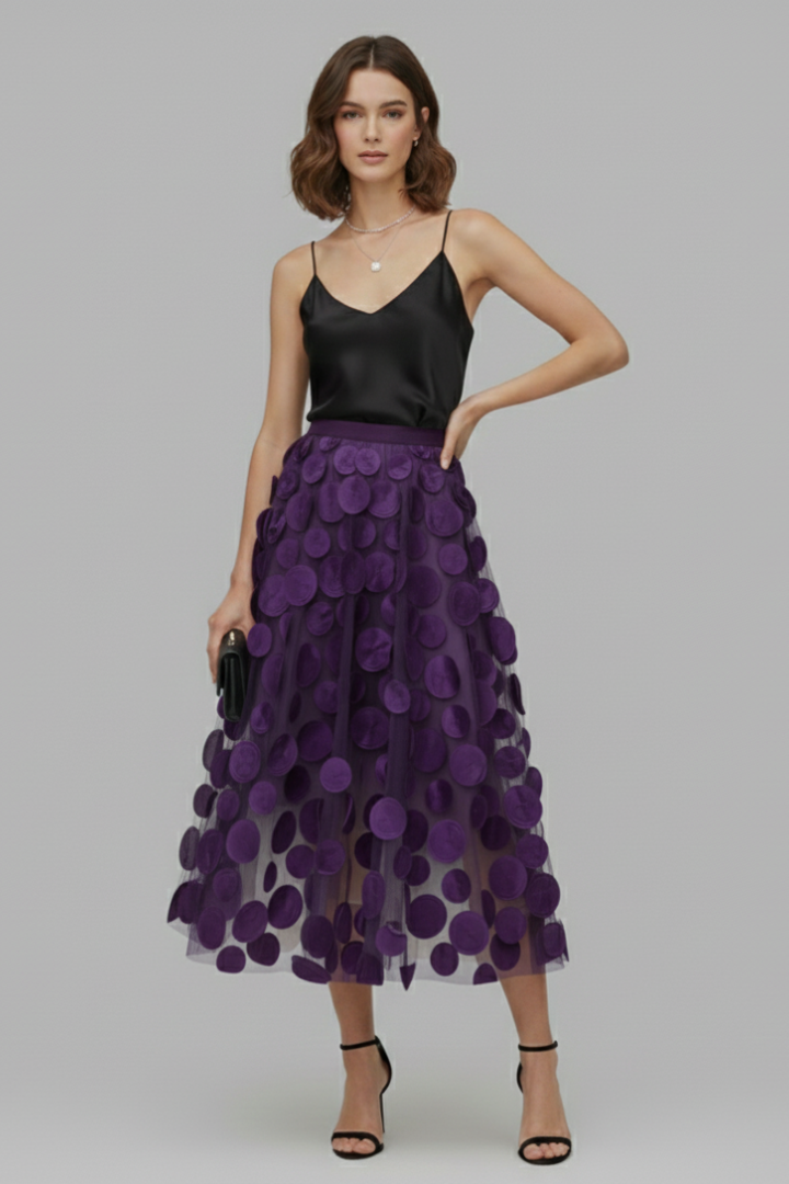 Women’s Skirt with Patchwork Tulle and Polka Dot Surface