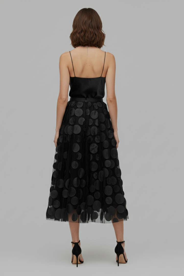 Women’s Skirt with Patchwork Tulle and Polka Dot Surface