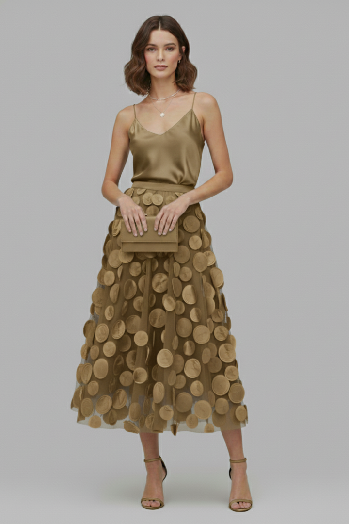 Women’s Skirt with Patchwork Tulle and Polka Dot Surface