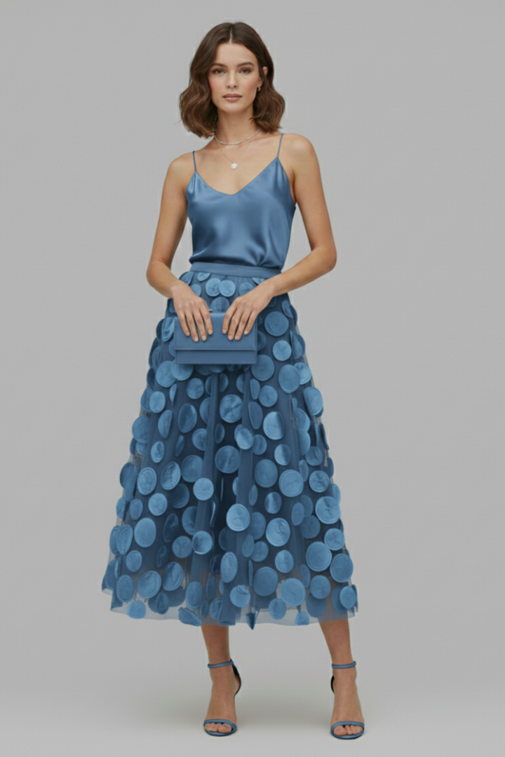 Women’s Skirt with Patchwork Tulle and Polka Dot Surface