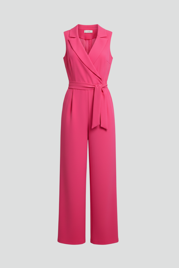Women’s Sleeveless Jumpsuit with V-Neck and Tie Waist
