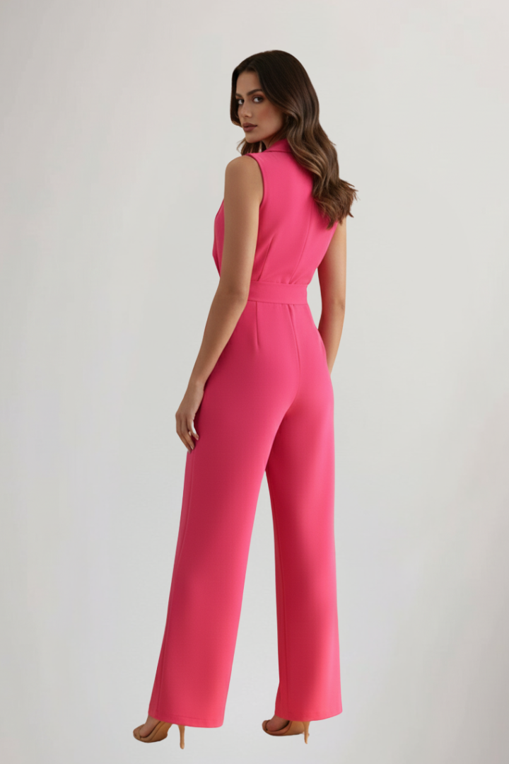 Women’s Sleeveless Jumpsuit with V-Neck and Tie Waist