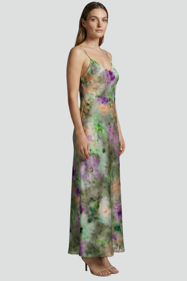 Women's Sleeveless Maxi Dress with Printed Scarf and Halo Pattern