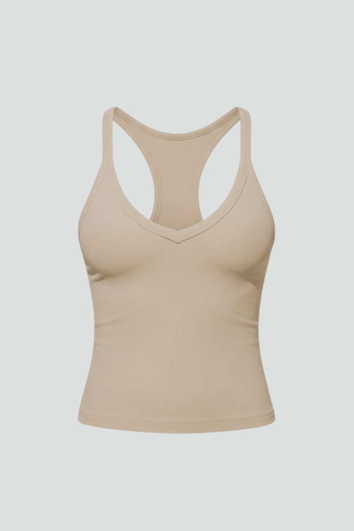 Women’s Sleeveless Top with V Neckline and Ribbed Surface