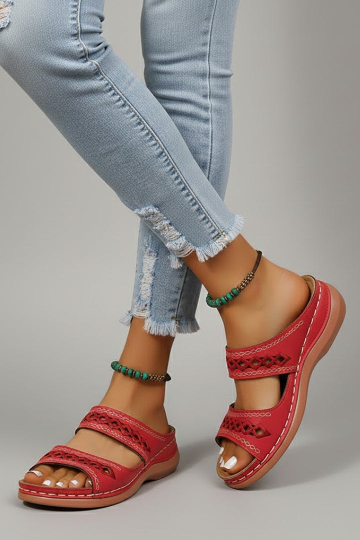 Women’s Slide Sandals with Dual Straps and Decorative Cutouts