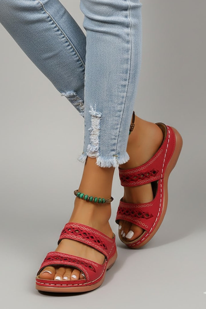 Women’s Slide Sandals with Dual Straps and Decorative Cutouts