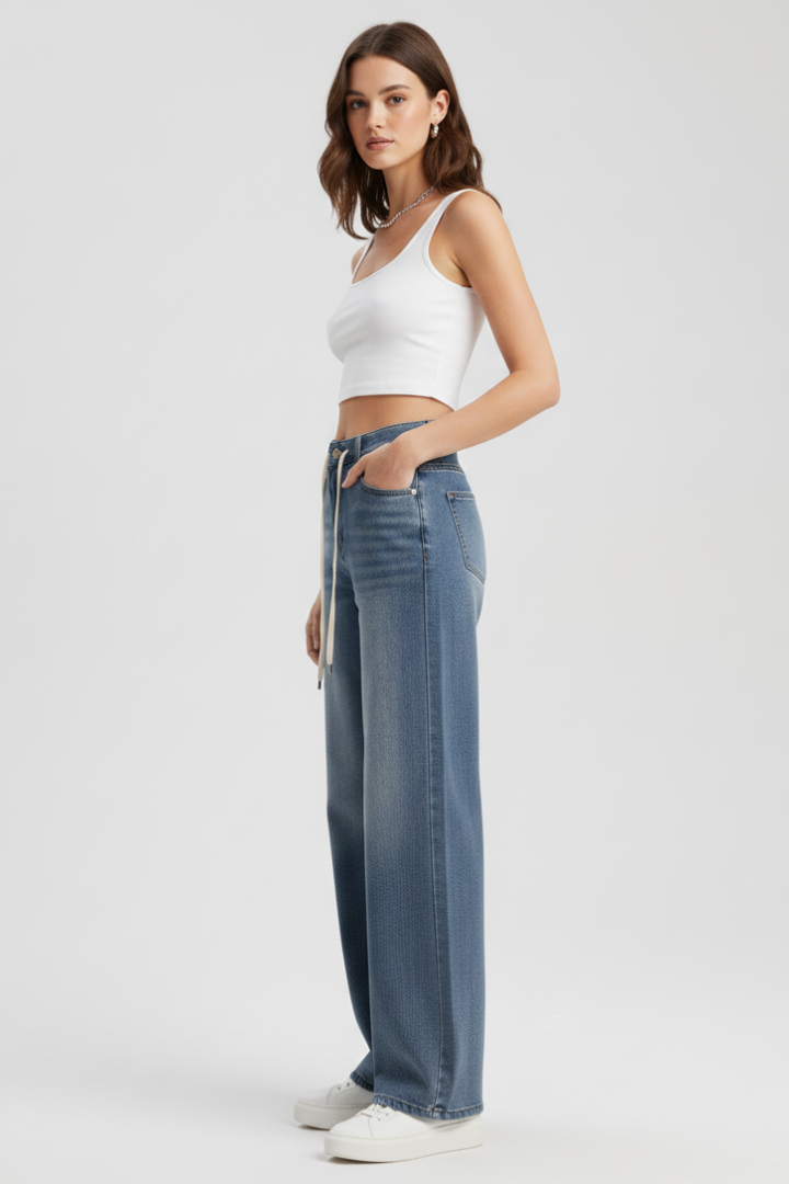 Women’s Straight-Leg Jeans with High Waist and Belt