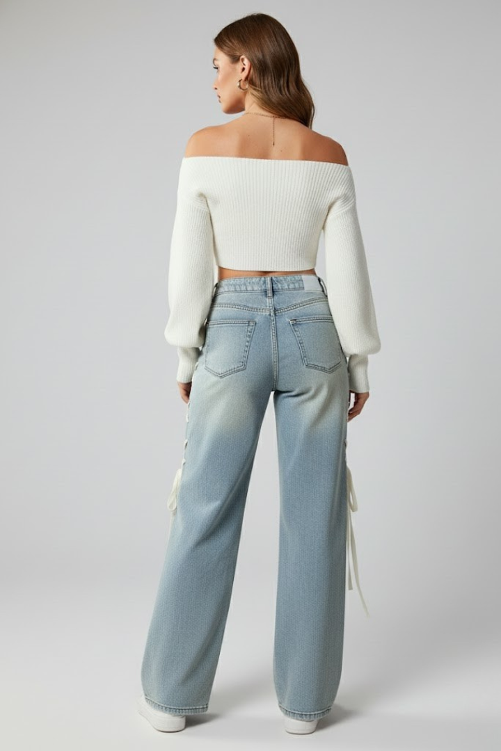 Women’s Straight-Leg Jeans with Side Lacing and Wide Legs